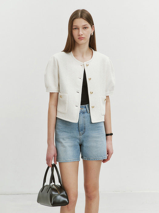 Dunst Volume Sleeve Tweed Jacket Soft Ivory