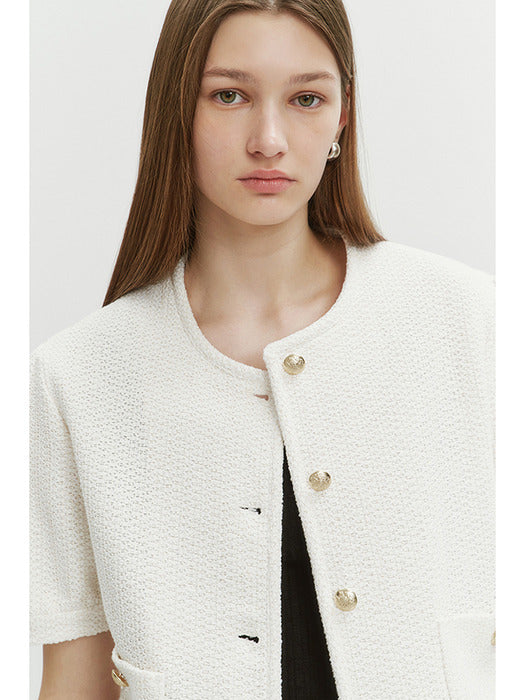 Dunst Volume Sleeve Tweed Jacket Soft Ivory