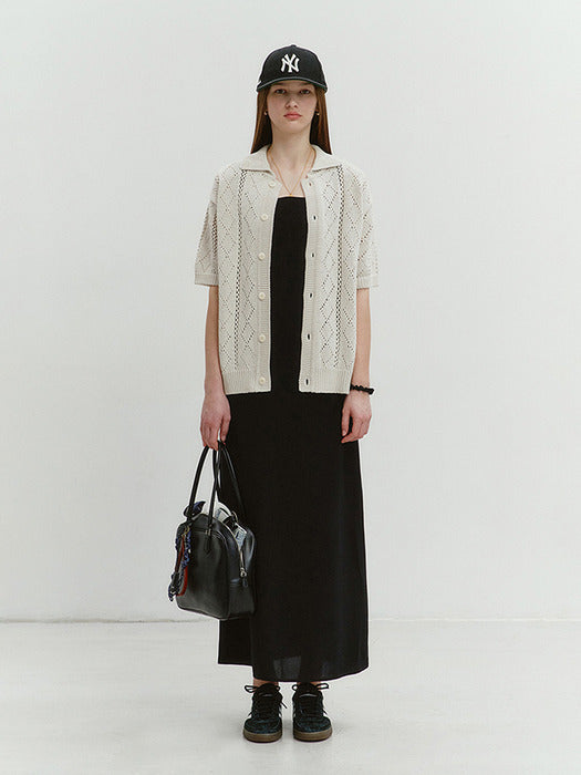 Dunst Collared Crochet Cardigan Cream