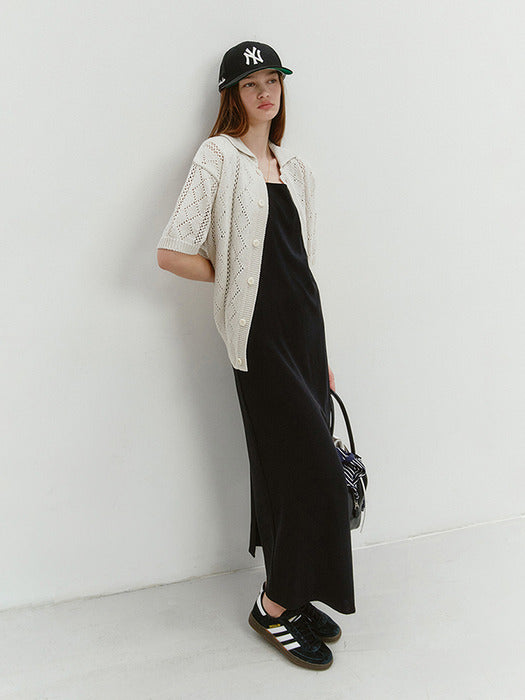 Dunst Collared Crochet Cardigan Cream