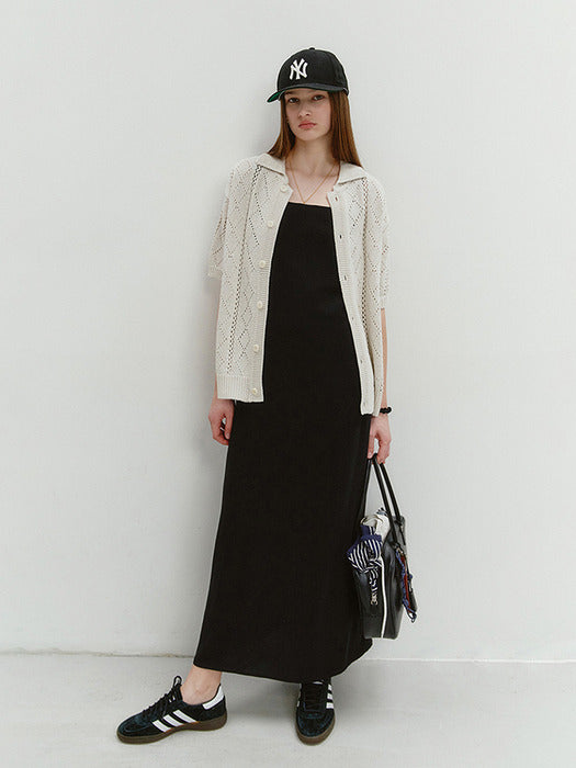 Dunst Collared Crochet Cardigan Cream