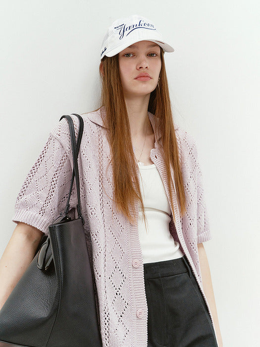 Dunst Collared Crochet Cardigan Soft Pink