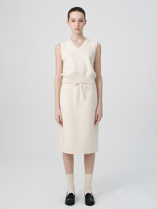 Drawstring cotton midi skirt (Cream)