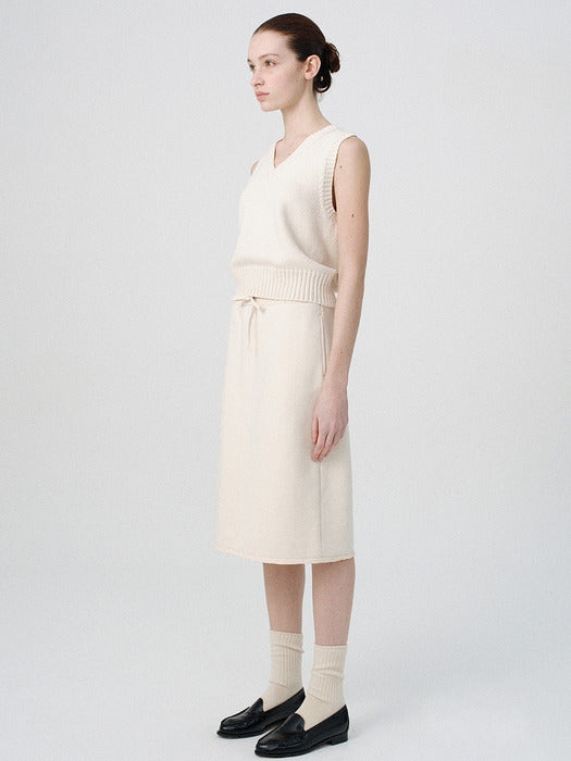 Drawstring cotton midi skirt (Cream)