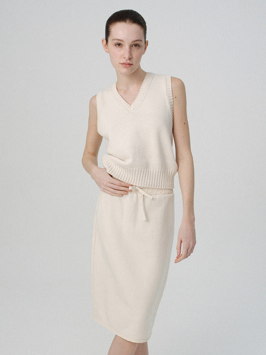 [nothing written] Drawstring cotton midi skirt (Cream)