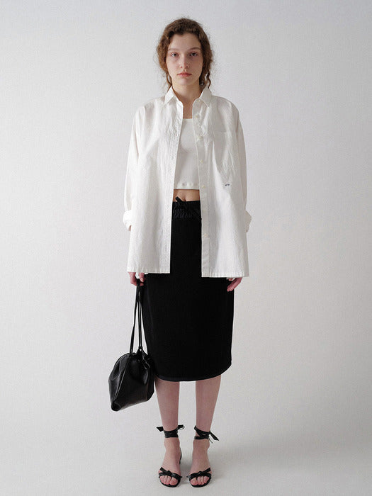 Drawstring cotton midi skirt (Black)