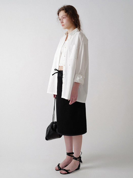 [nothing written] Drawstring cotton midi skirt (Black)