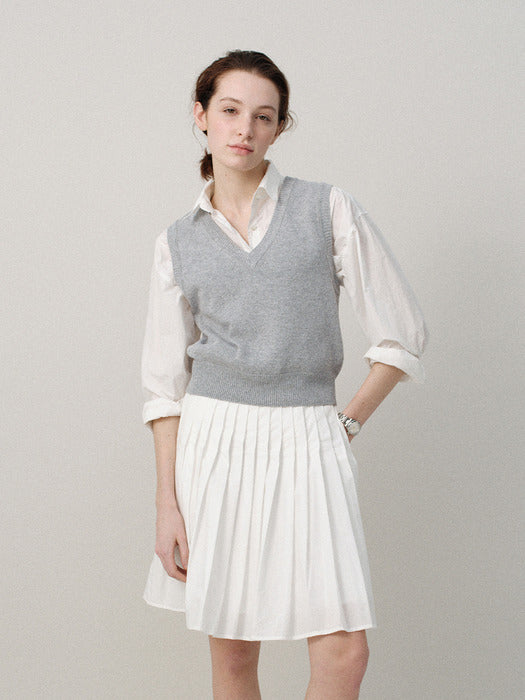 [nothing written] Sai cotton pleated skirt (White)
