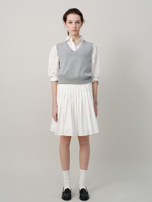 [nothing written] Sai cotton pleated skirt (White)