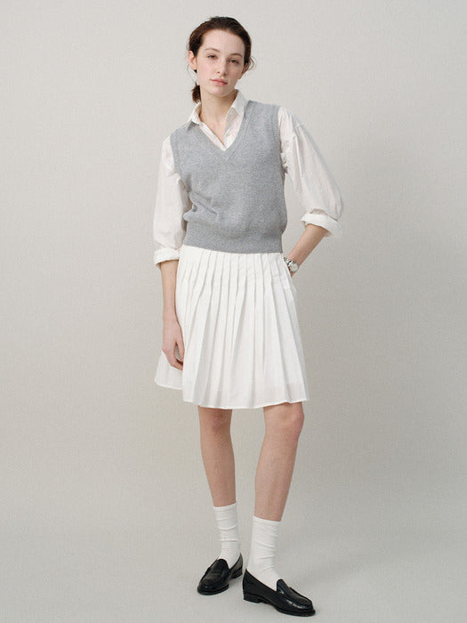 [nothing written] Sai cotton pleated skirt (White)