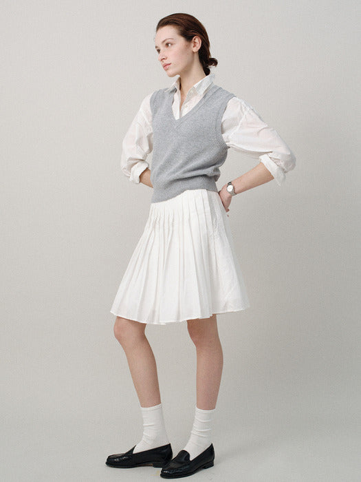 [nothing written] Sai cotton pleated skirt (White)