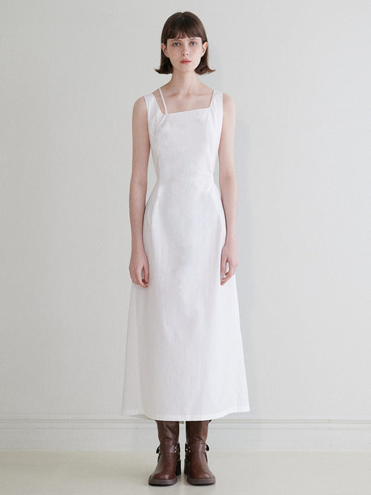 Raive Unbalanced Strap Long Dress in White