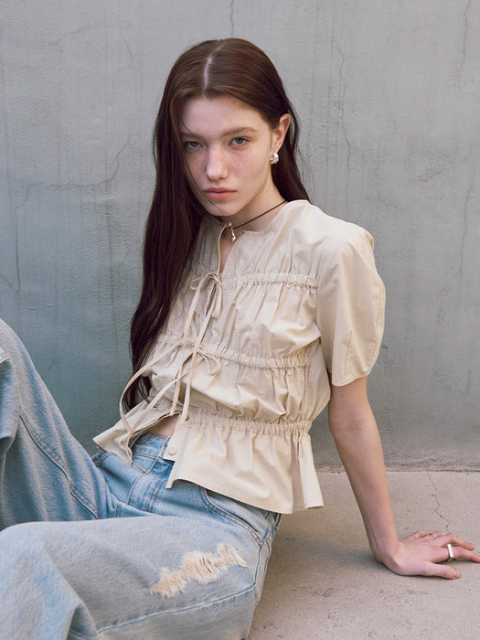 Raive Ribbon Shirring Blouse