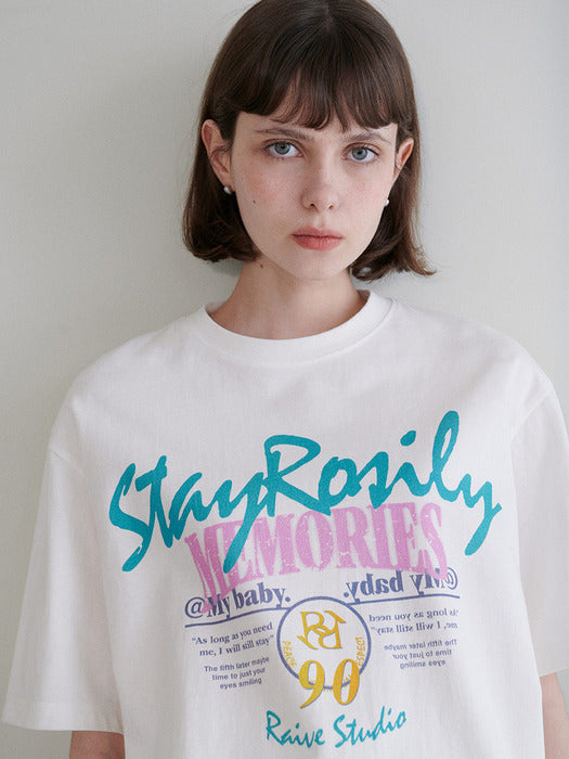 Raive Vintage Print Pigment T-shirt in White