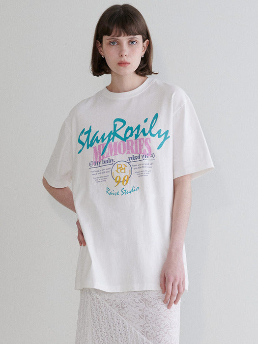Raive Vintage Print Pigment T-shirt in White