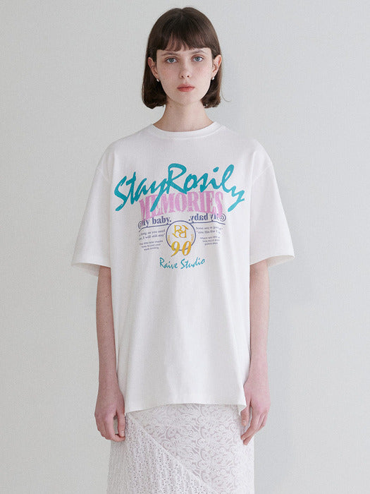 Raive Vintage Print Pigment T-shirt in White
