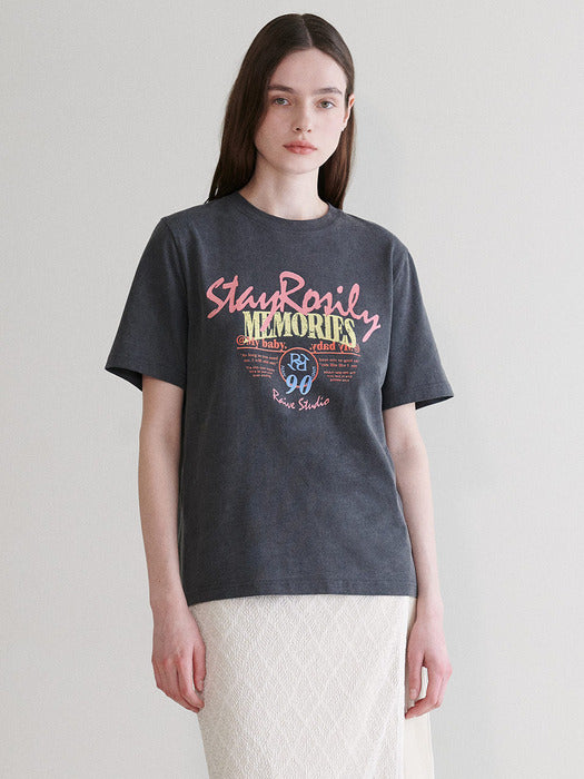 [raive] Vintage Print Pigment T-shirt in D/Grey VW4ME050-13