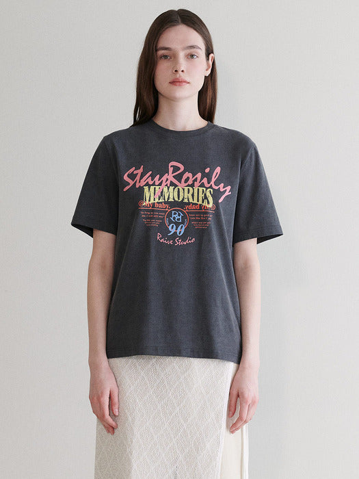 [raive] Vintage Print Pigment T-shirt in D/Grey Vw4Me050-13