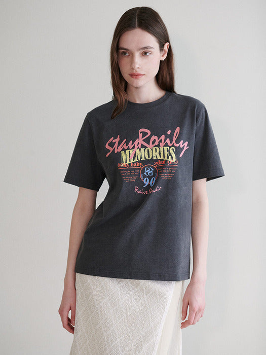 [raive] Vintage Print Pigment T-shirt in D/Grey VW4ME050-13