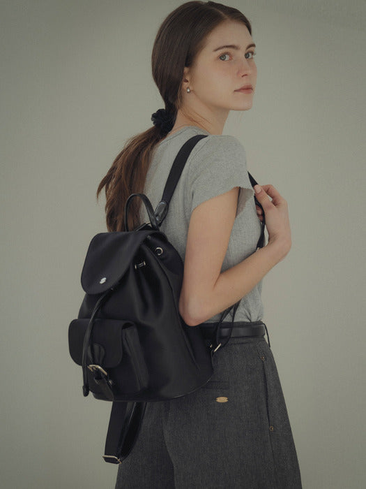 [TILLIDIE] Classic satin logo backpack_Black