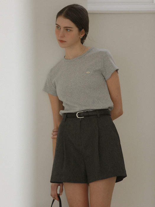 [TILLIDIE] One tuck linen blended shorts_Gray