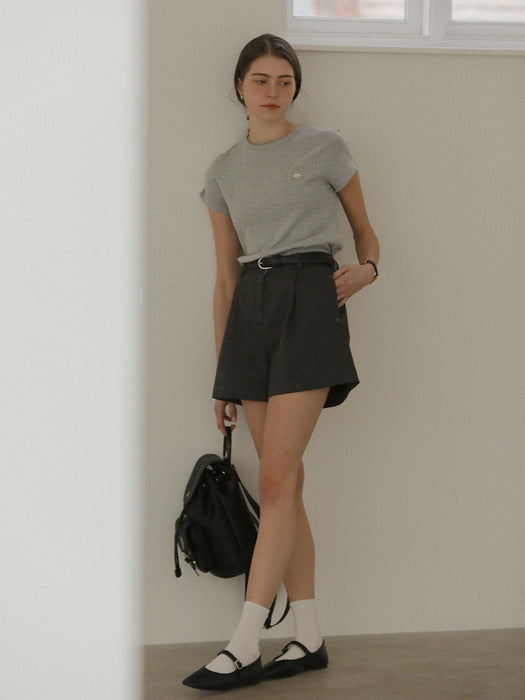 [TILLIDIE] One tuck linen blended shorts_Gray