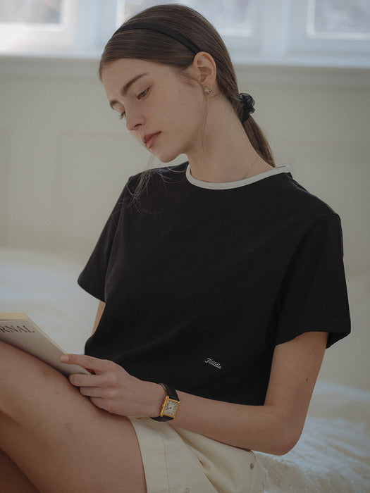 [TILLIDIE] Coloring logo embroidery half sleeve t-shirt_Black