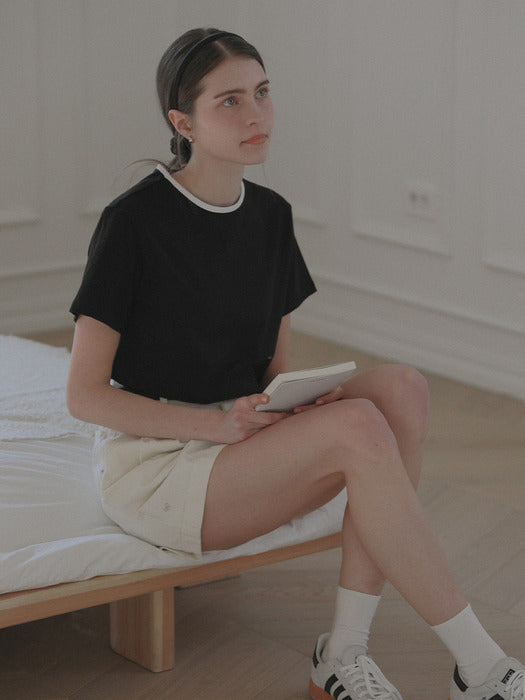 [TILLIDIE] Coloring logo embroidery half sleeve t-shirt_Black