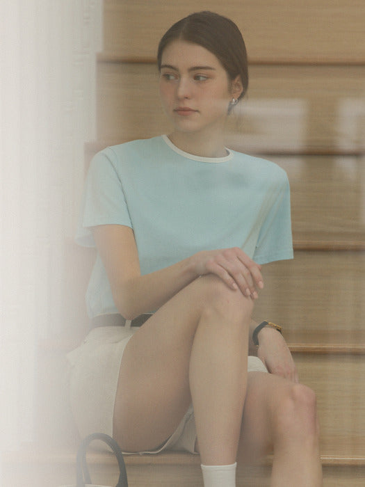 [TILLIDIE] Coloring logo embroidery half sleeve t-shirt_Blue