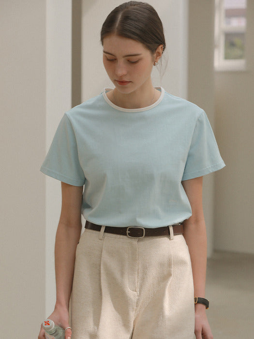 [TILLIDIE] Coloring logo embroidery half sleeve t-shirt_Blue