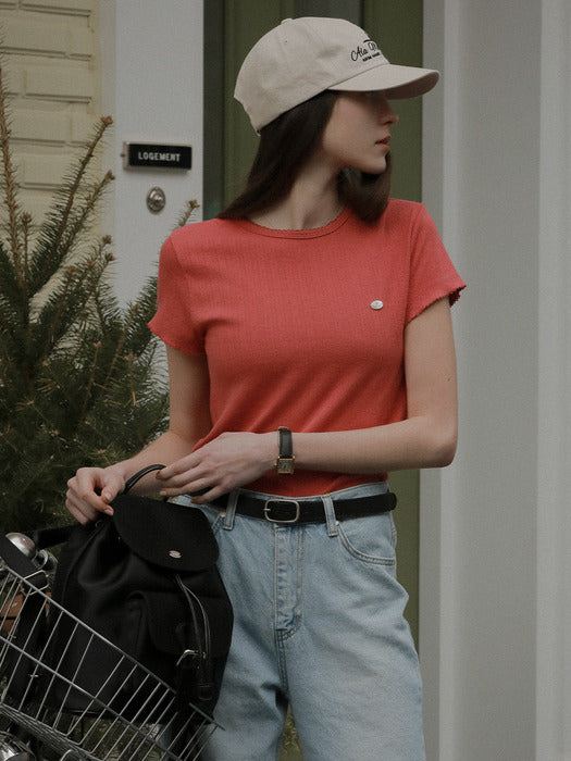 [TILLIDIE] Lace detail eyelet t-shirt_Brick