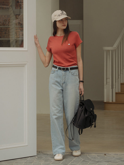 [TILLIDIE] Lace detail eyelet t-shirt_Brick