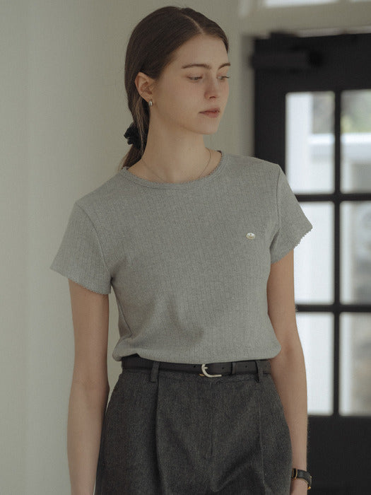 [TILLIDIE] Lace detail eyelet t-shirt_Melange