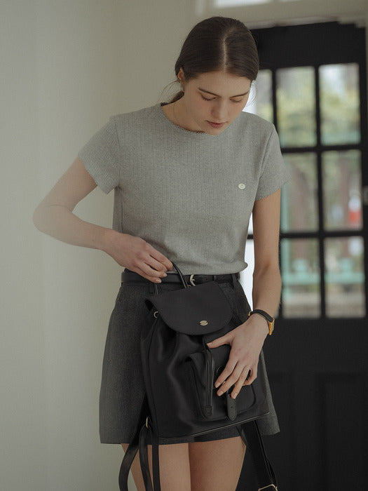 [TILLIDIE] Lace detail eyelet t-shirt_Melange