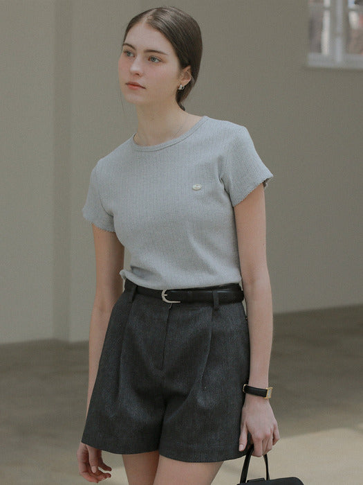 [TILLIDIE] Lace detail eyelet t-shirt_Melange