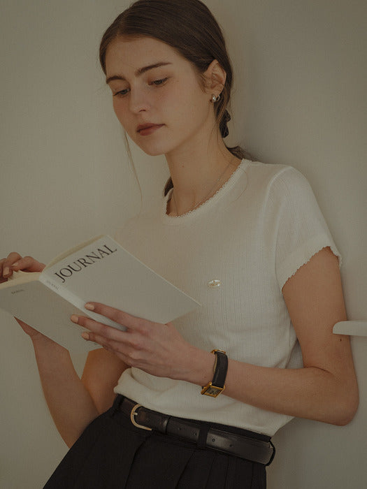 [TILLIDIE] Lace detail eyelet t-shirt_Ivory