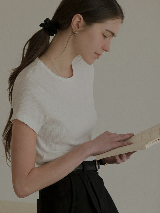 [TILLIDIE] Lace detail eyelet t-shirt_Ivory