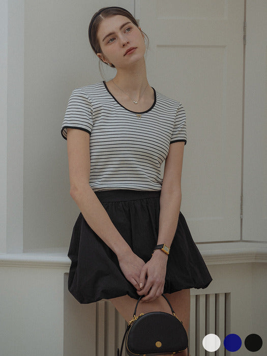 [TILLIDIE] Gold ribbon half sleeve stripe t-shirt[3color]