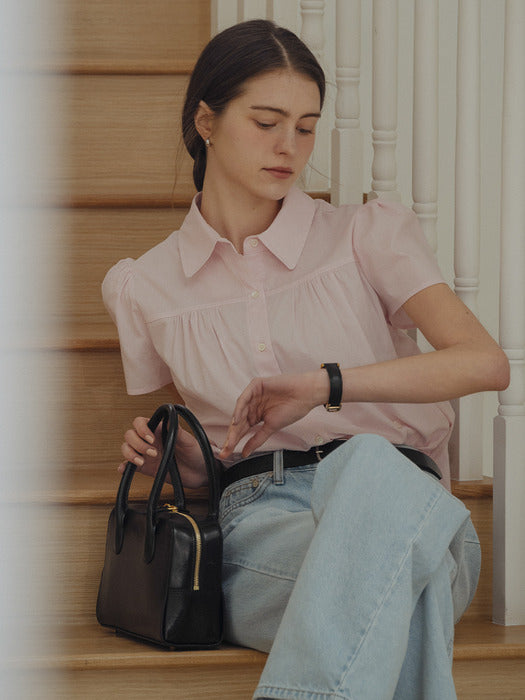 [TILLIDIE] Puff sleeve shirring blouse_Pink