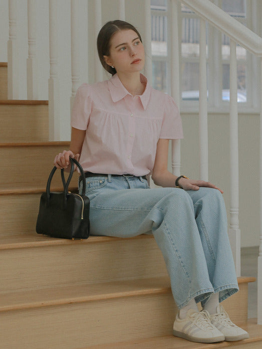 [TILLIDIE] Puff sleeve shirring blouse_Pink