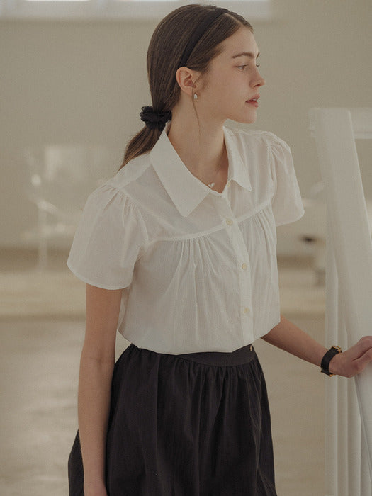 [TILLIDIE] Puff sleeve shirring blouse_Ivory