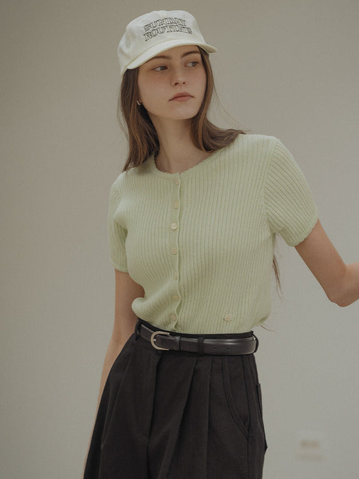 [TILLIDIE] Scallop ribbed half sleeve cardigan_Mint
