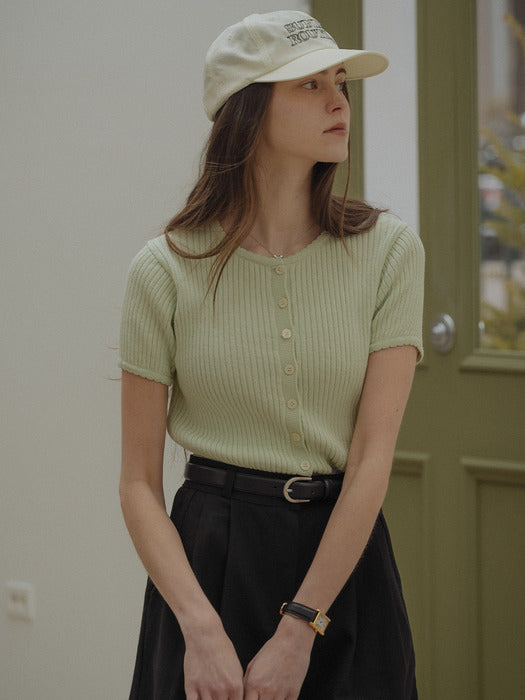 [TILLIDIE] Scallop ribbed half sleeve cardigan_Mint