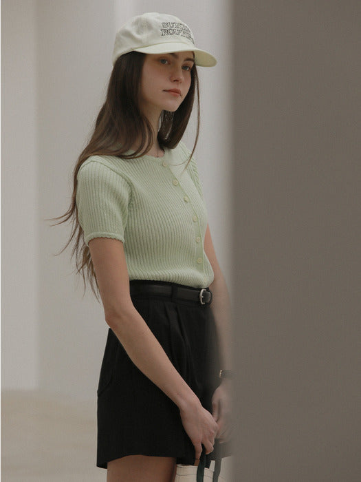 [TILLIDIE] Scallop ribbed half sleeve cardigan_Mint