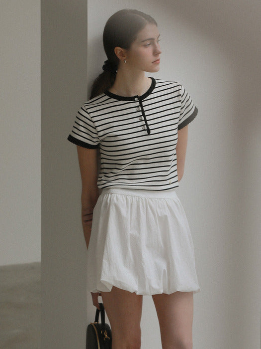 [TILLIDIE] Scallop stripe half sleeve knit_Black