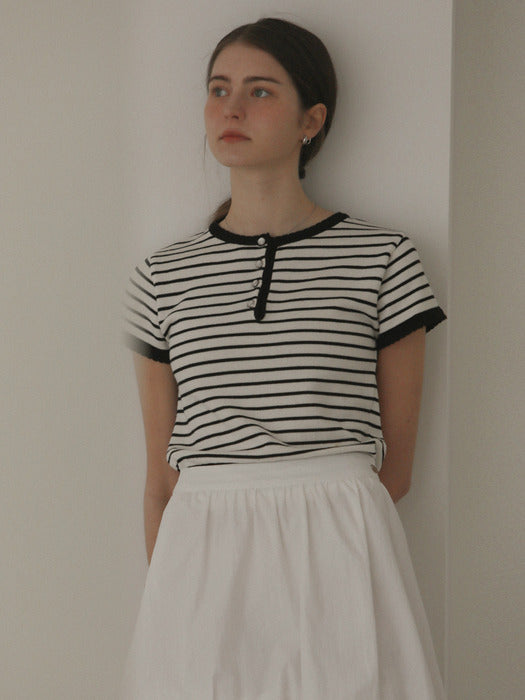 [TILLIDIE] Scallop stripe half sleeve knit_Black