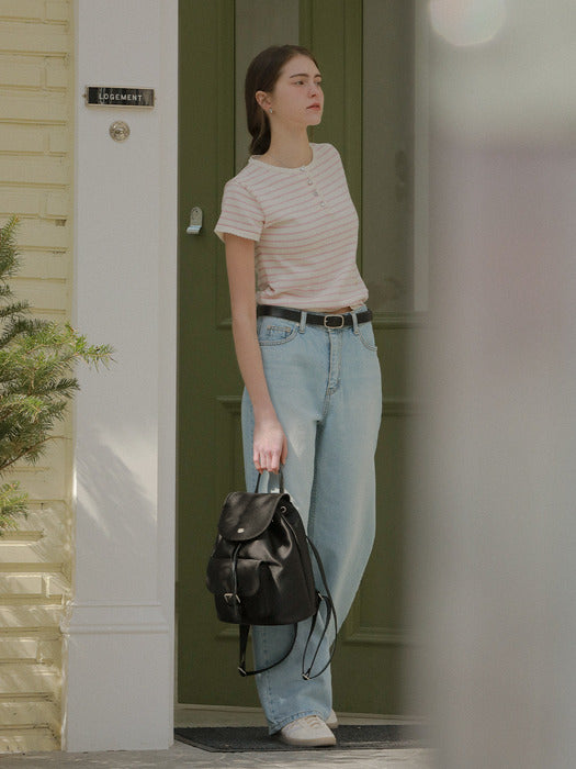 [TILLIDIE] Scallop stripe half sleeve knit_Pink