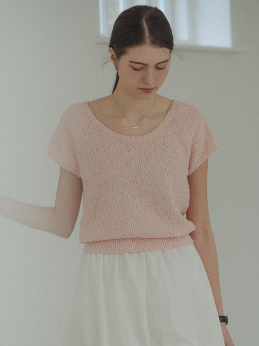 [TILLIDIE] Scoop neck short sleeve knit_Light pink