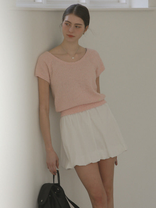 [TILLIDIE] Scoop neck short sleeve knit_Light pink