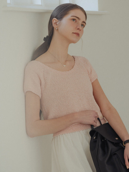 [TILLIDIE] Scoop neck short sleeve knit_Light pink
